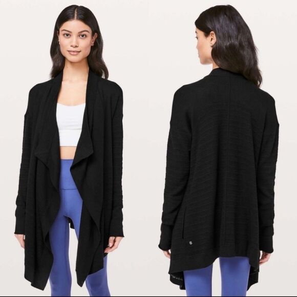 Lululemon find your calm wrap drape waterfall knit black cardigan sweater size 2 - Picture 1 of 7
